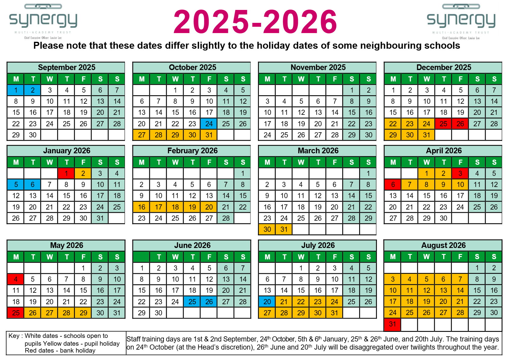 Synergy Calendar 2025-2026